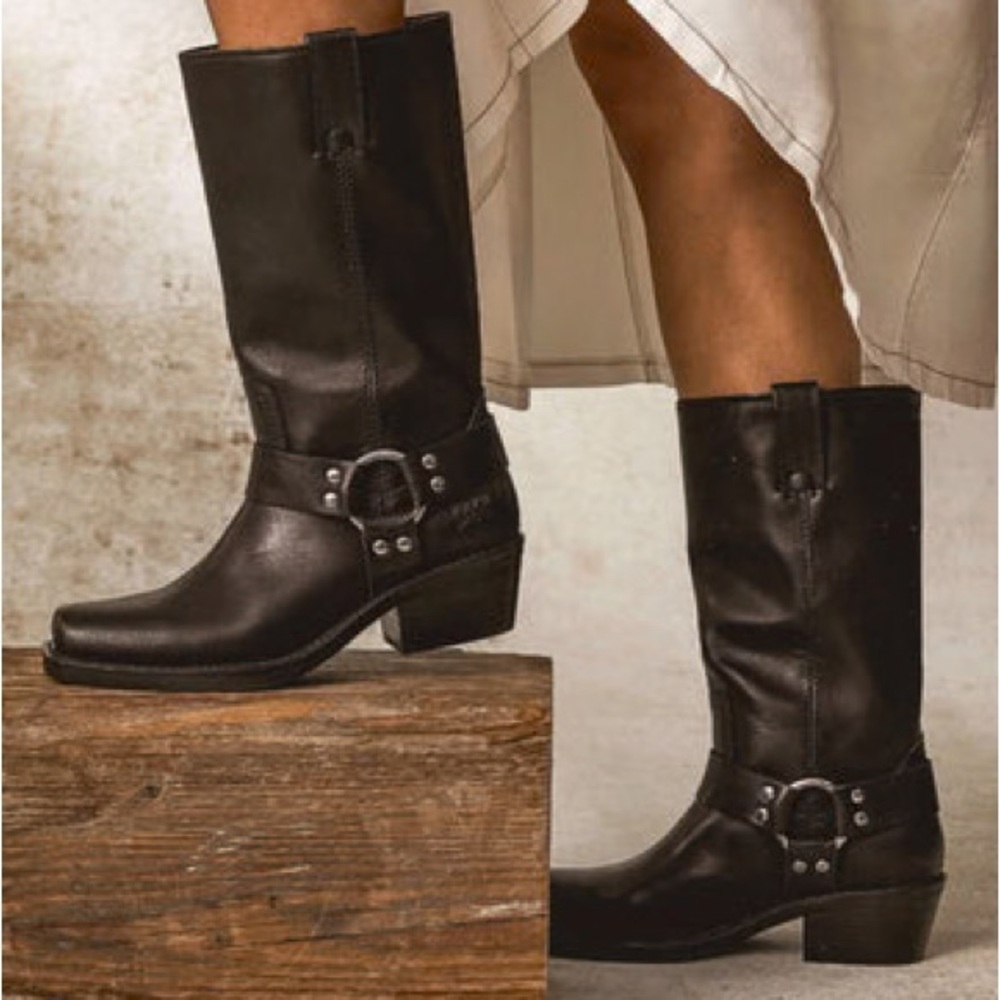 Frye Leather Moto Cowboy Boots